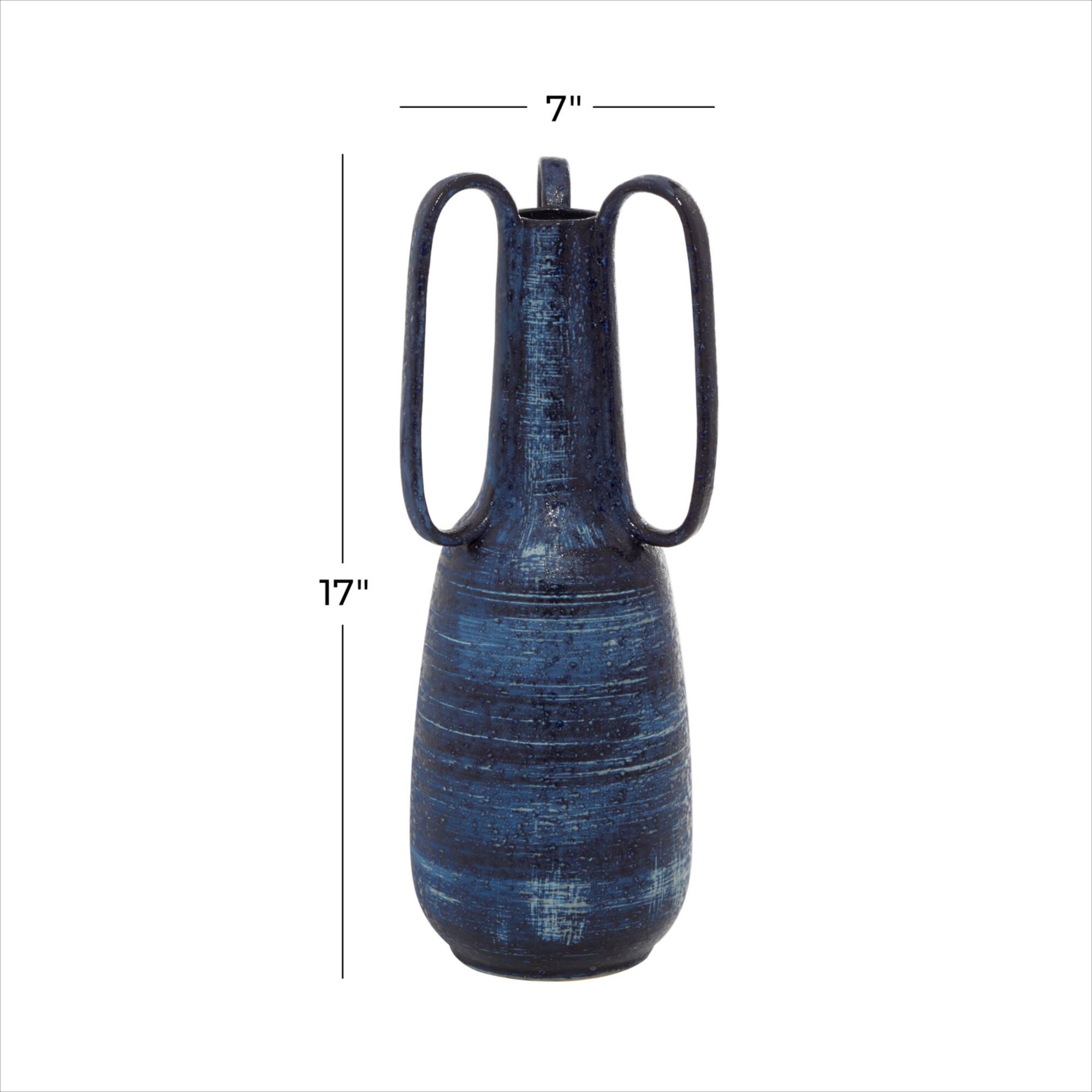 Blue Ceramic Contemporary Vase, 17" x 7" x 7"
